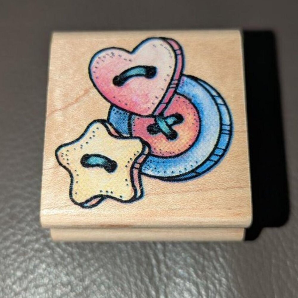 NEW Rubber Stampede Vintage Button Trio Wood Mounted Stamp Wooden Craft Art